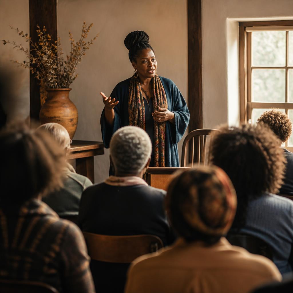 A gathered audience listening together at a learning event